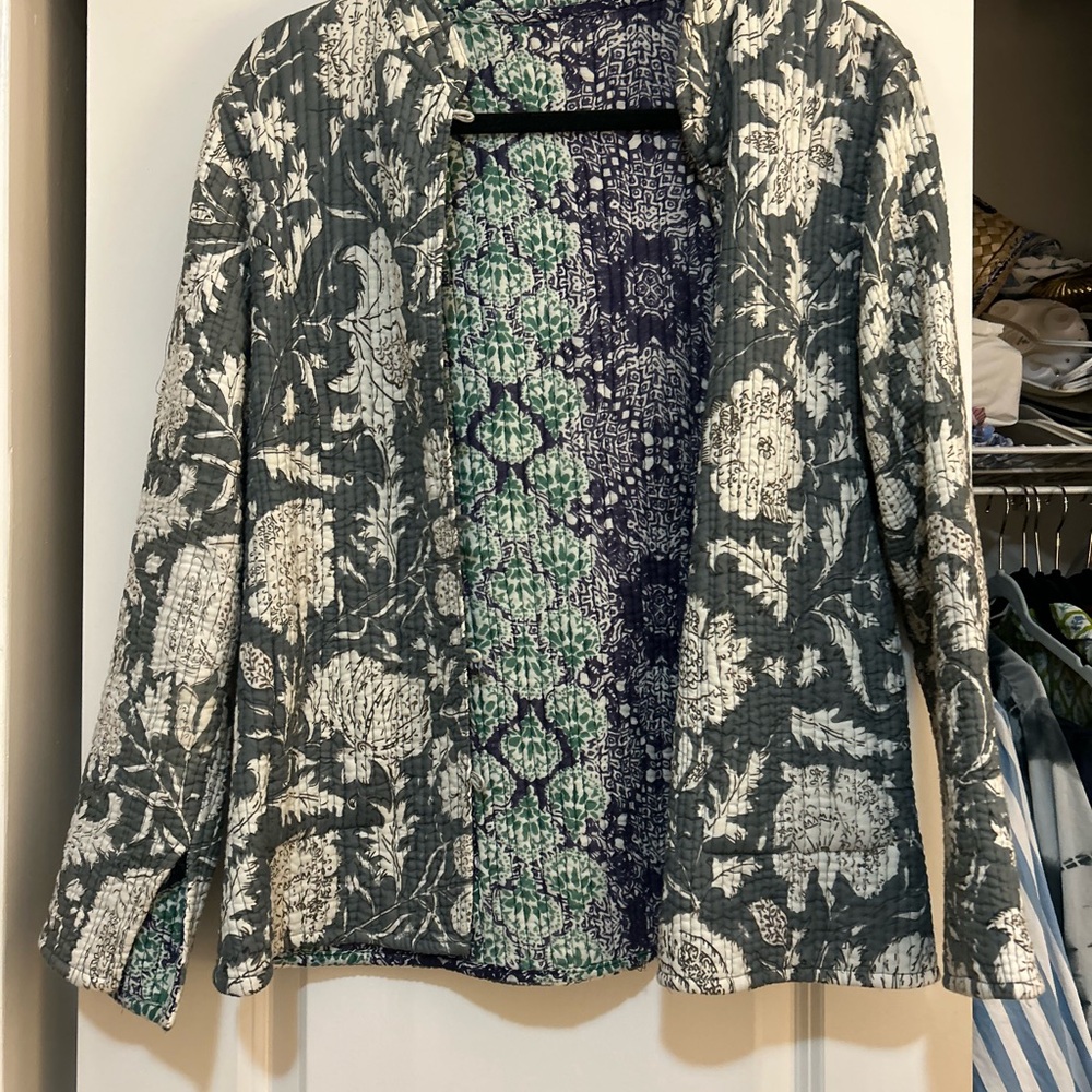 Madison Matthews Reversible Floral Quilted Women's Jacket - Gray and Green